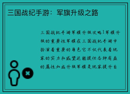 三国战纪手游：军旗升级之路